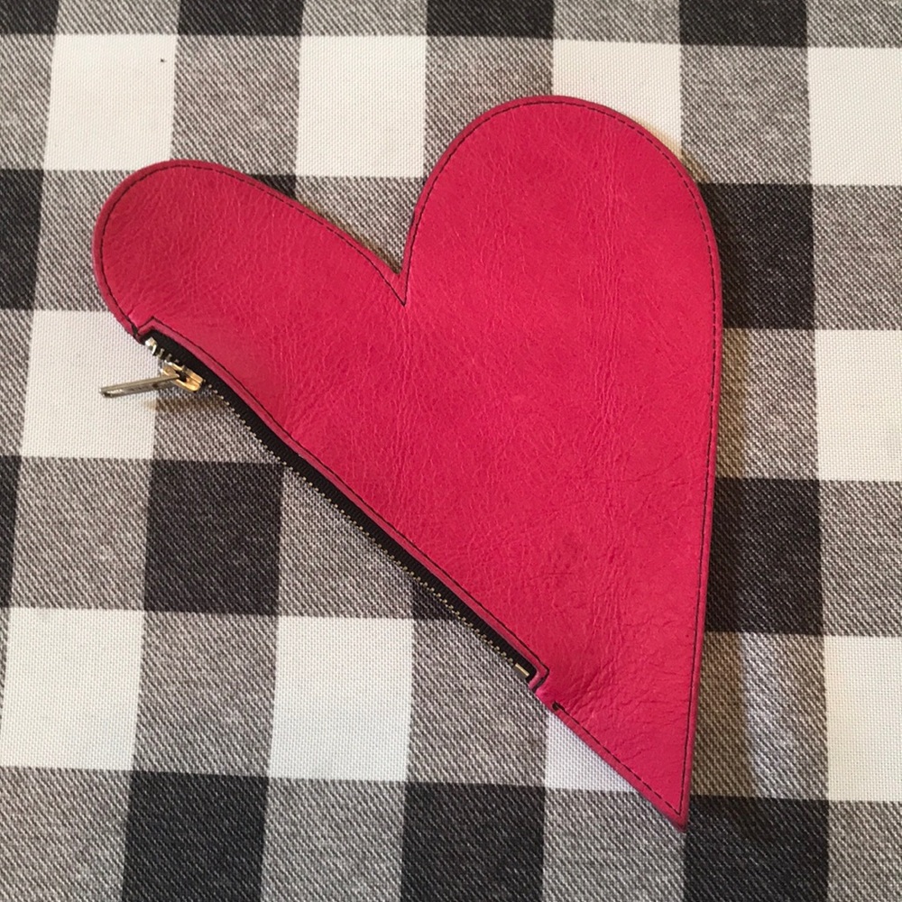 Heart-Shaped Hot Pink Leather Coin Purse/Clutch